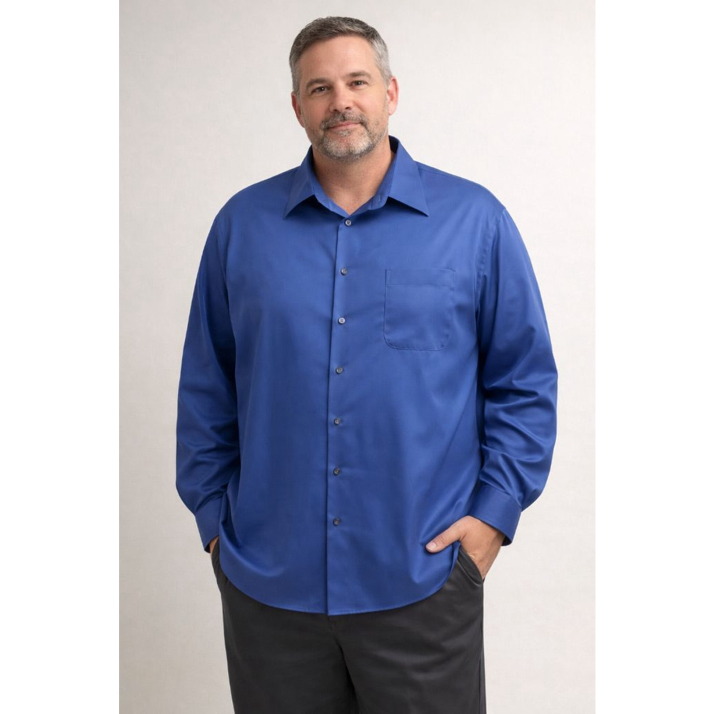 Geoffrey Beene Mens Dress Shirt XXL Blue Sateen Button Up Long Sleeve